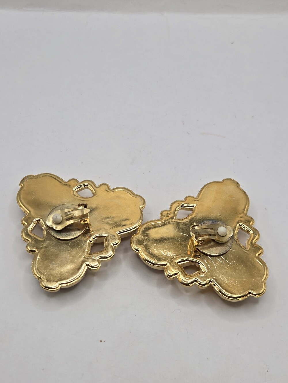 Huge Gold Purple Orange Cabochon Vintage DALESSIO Earrings Clip On 1980s BOLD - Picture 2 of 4